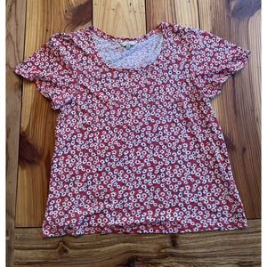 Lucky Brand Shirt Womens Lightweight Short Flutter Sleeve Size L Faded Red Multi